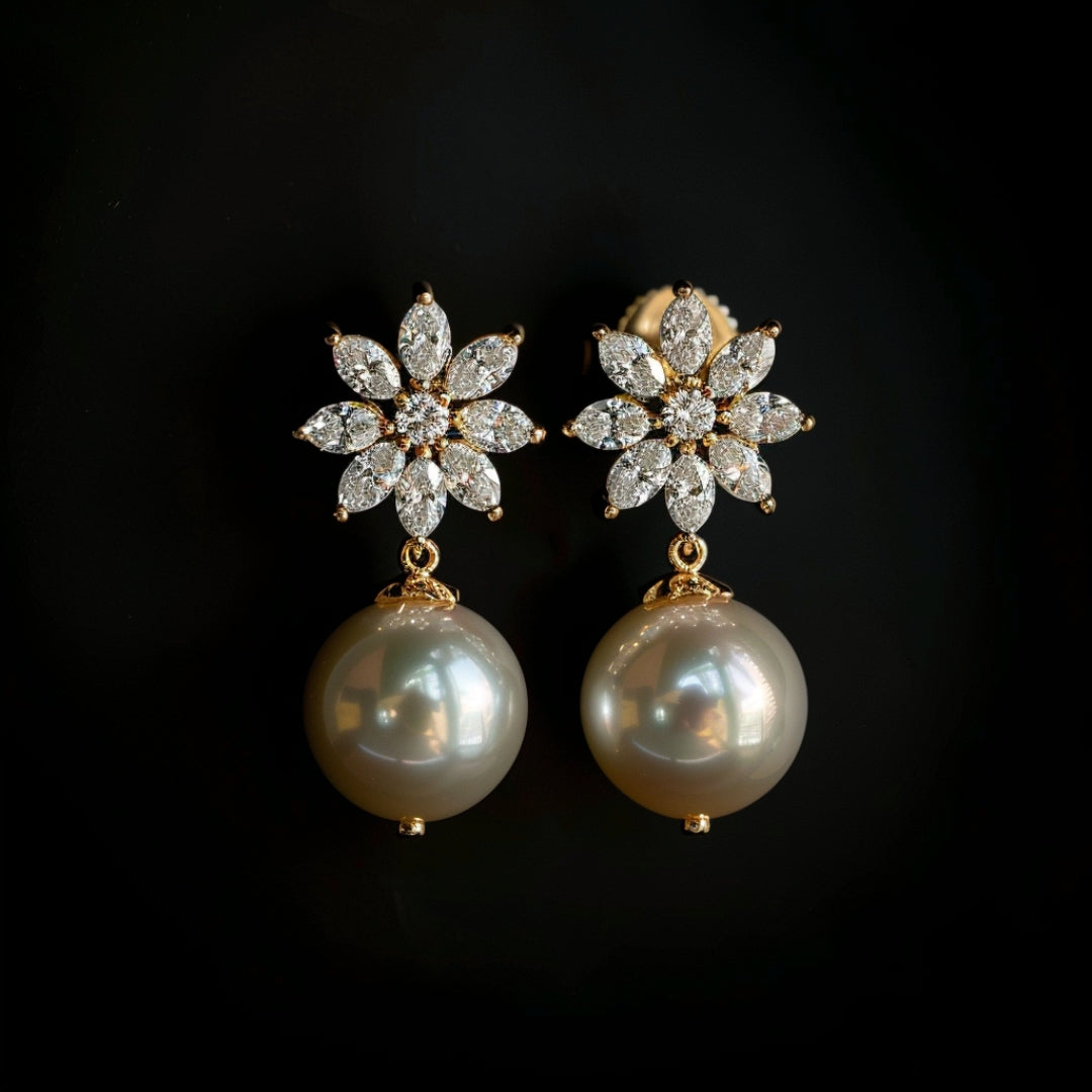 Bright Flower & Pearl Earrings