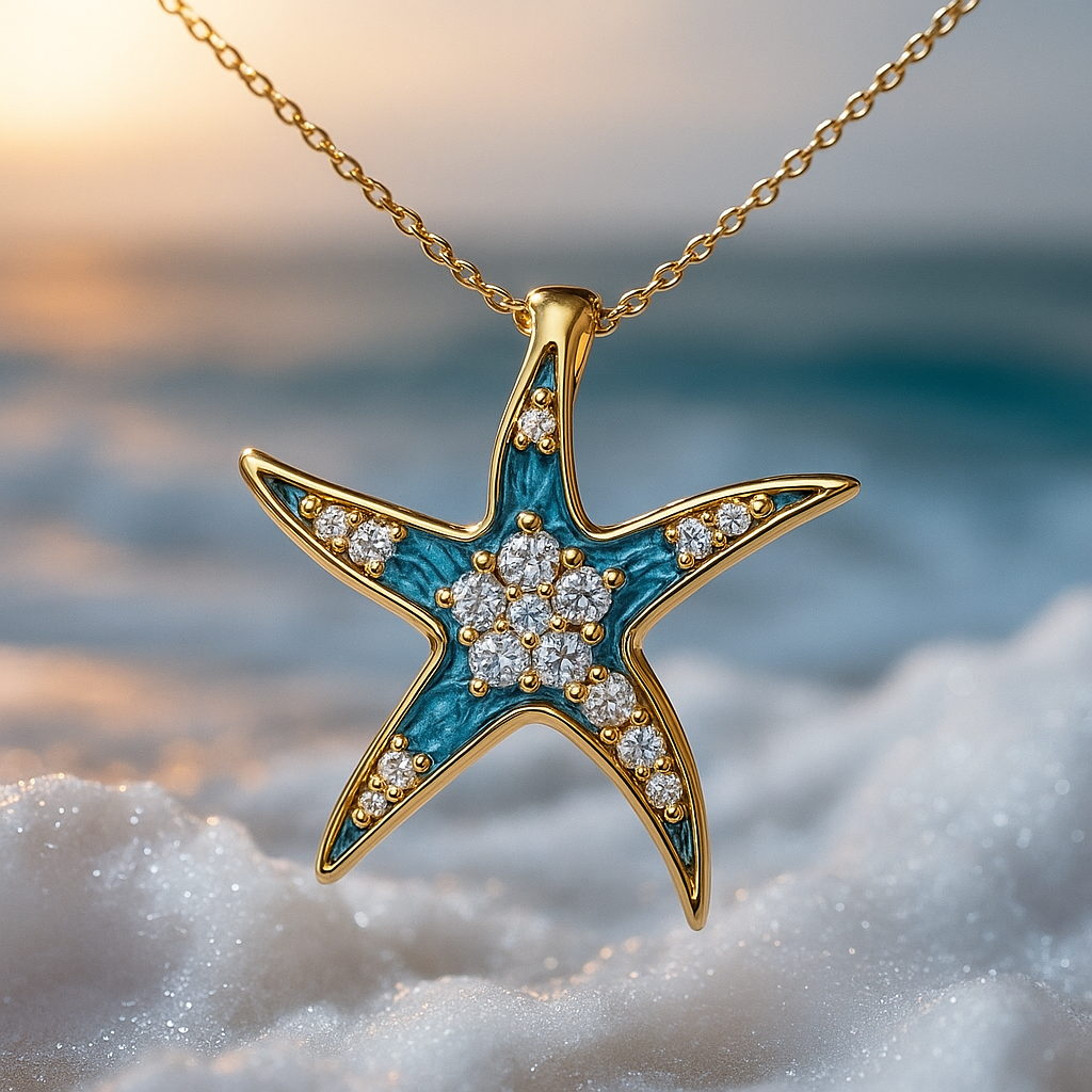 Blue Bright Starfish Opal Necklace