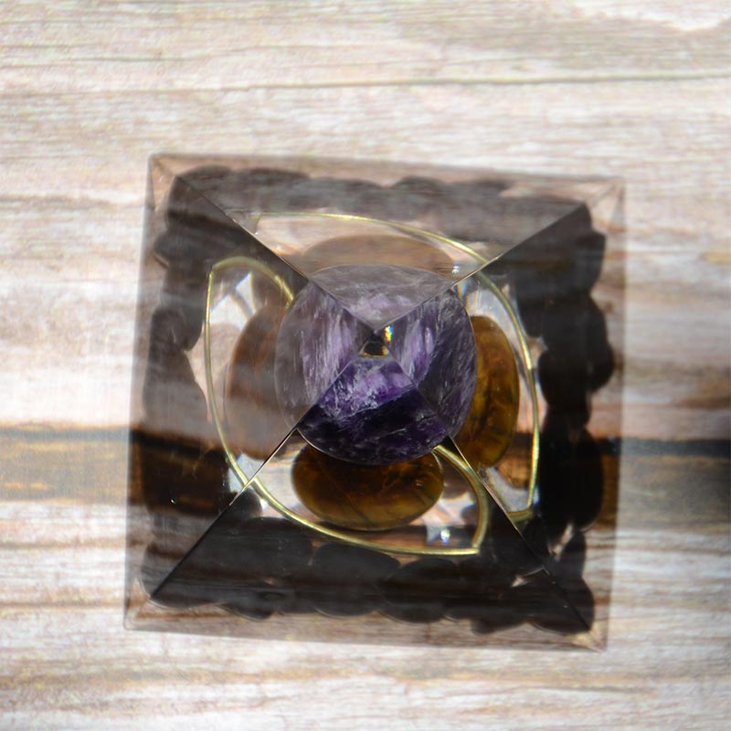 Amethyst Sphere With Obsidian Tiger Eye Orgone Pyramid