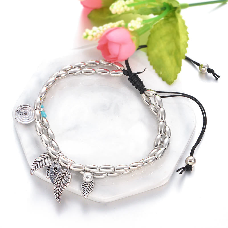 Olivenorma Turquoise Silver Color Leaf Double Layer Bracelet Anklet