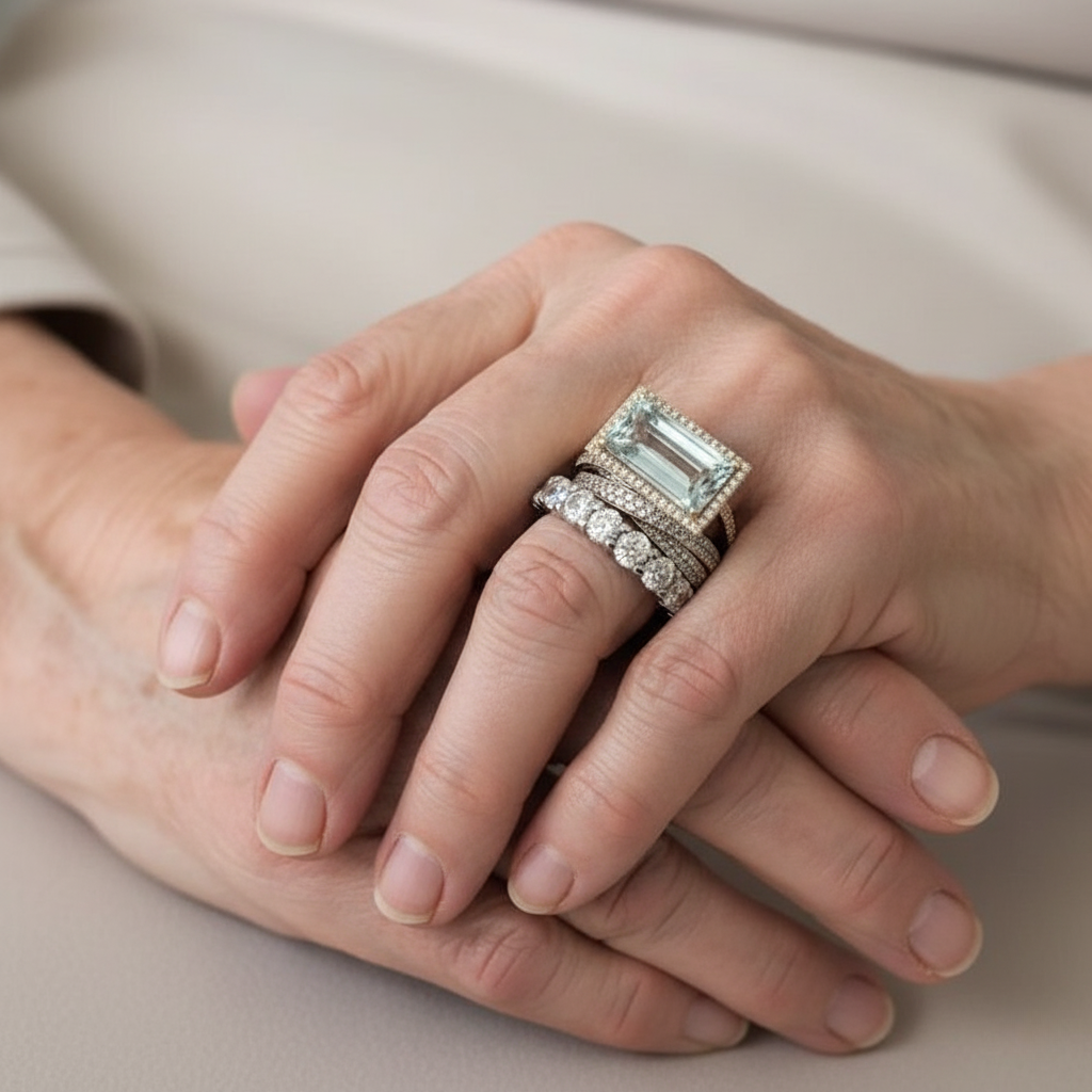 Vintage Silver Turquoise Glass Ring Set
