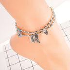 Olivenorma Turquoise Silver Color Leaf Double Layer Bracelet Anklet