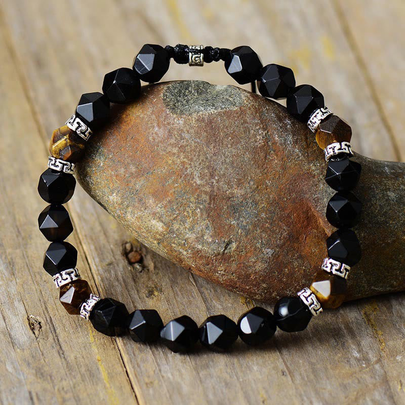 Olivenorma Vintage Tiger Eye Stone Black Onyx Adjustable Bracelet