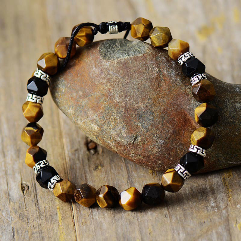 Olivenorma Vintage Tiger Eye Stone Black Onyx Adjustable Bracelet