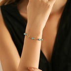 Olivenorma Turquoise Freshwater Pearl Golden Ball Copper Tube Bracelet