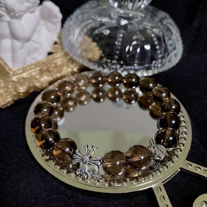 Olivenorma Smoky Quartz Beaded Cross Pendant Bracelet