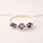 Olivenorma Three Raw Stones Net Bag Crystal Braided Bracelet