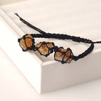 Olivenorma Three Raw Stones Net Bag Crystal Braided Bracelet