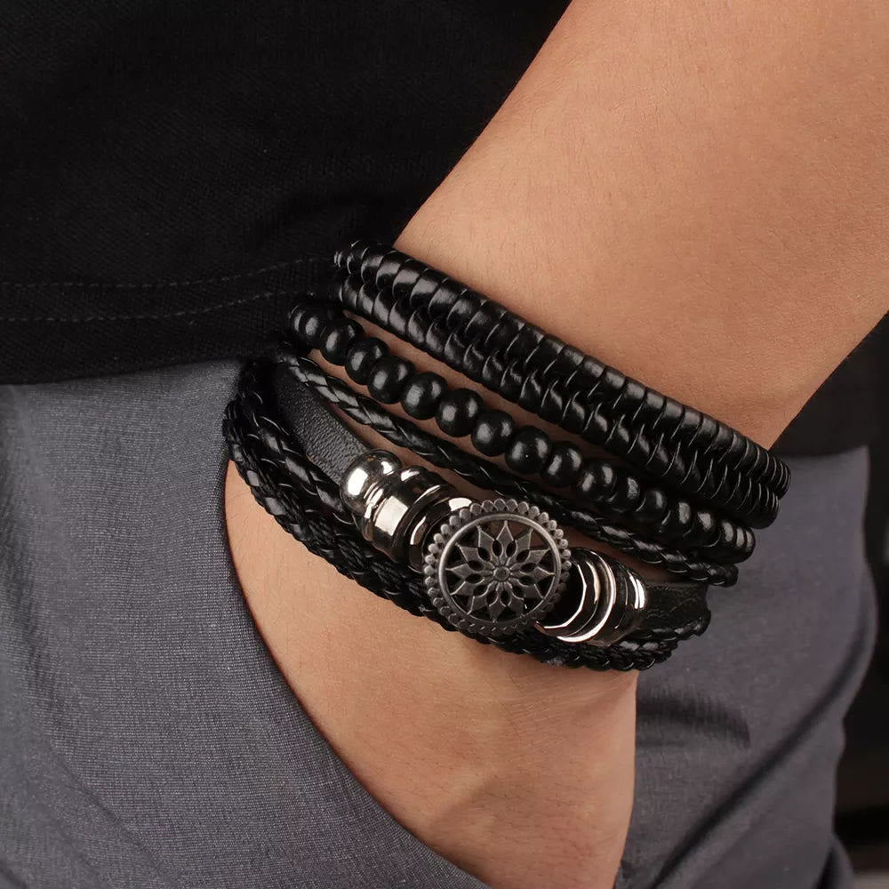 Olivenorma Vintage Pu Leather Beads Multilayer Bracelet