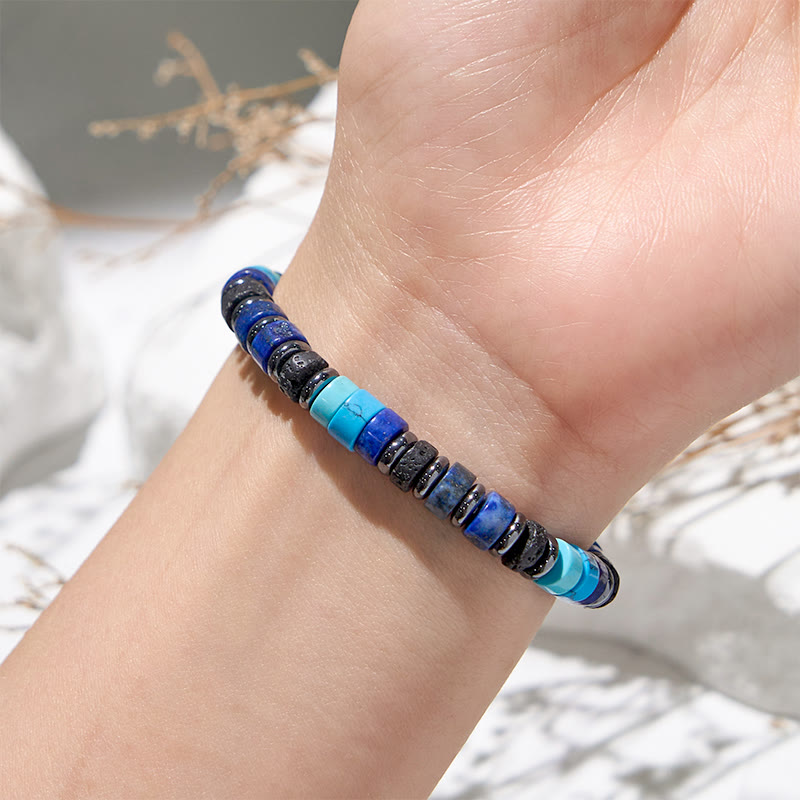 Olivenorma Turquoise Lapis Lazuli Hematite Roller Bead Bracelet