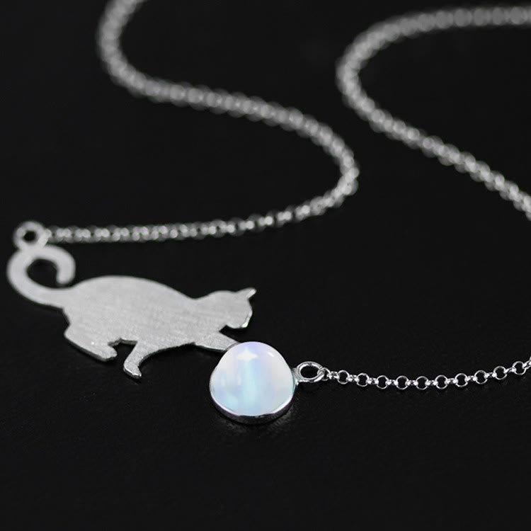 Olivenorma Silver Cat Moonstone Pendant Bracelet