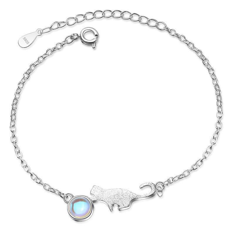 Olivenorma Silver Cat Moonstone Pendant Bracelet