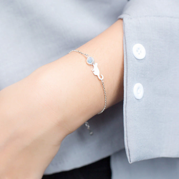 Olivenorma Silver Cat Moonstone Pendant Bracelet