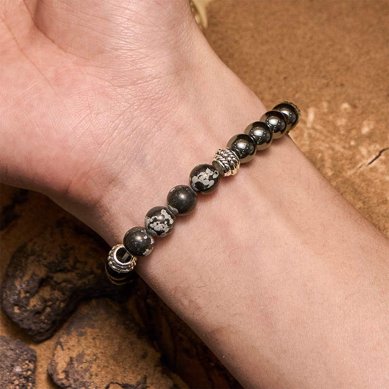 Olivenorma Snowflake Obsidian Hematite Beads Men Bracelet