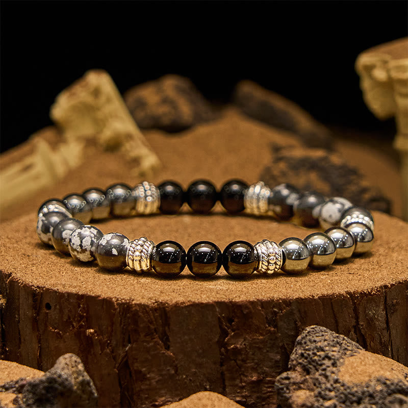 Olivenorma Snowflake Obsidian Hematite Beads Men Bracelet