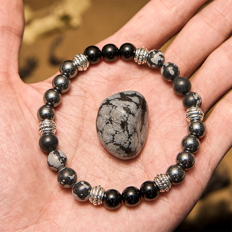 Olivenorma Snowflake Obsidian Hematite Beads Men Bracelet