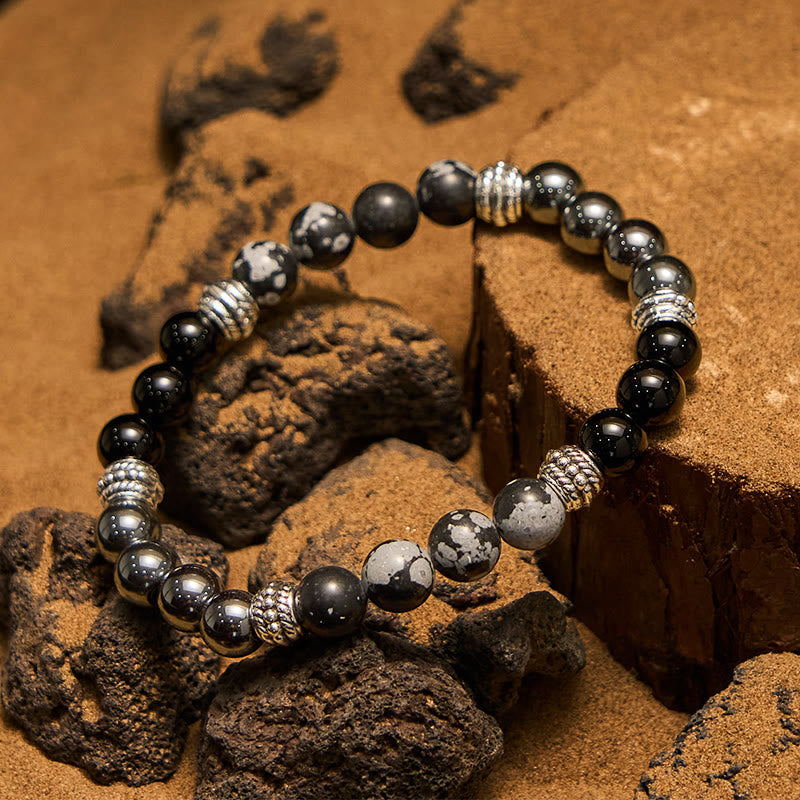 Olivenorma Snowflake Obsidian Hematite Beads Men Bracelet