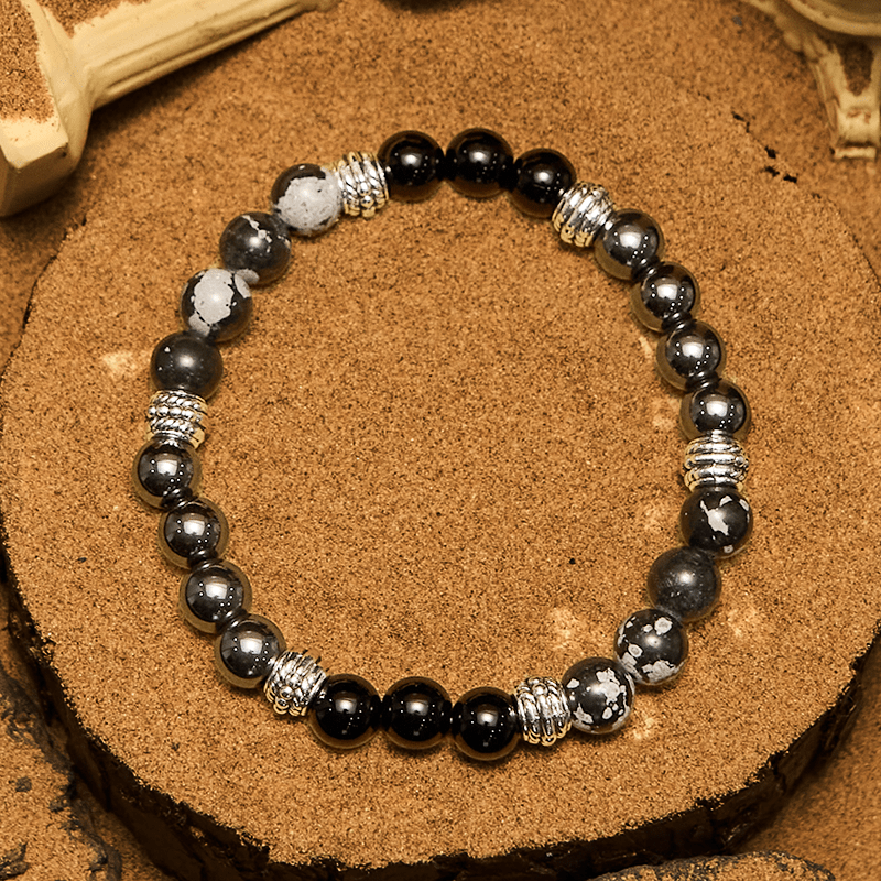 Olivenorma Snowflake Obsidian Hematite Beads Men Bracelet