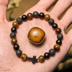 Olivenorma Tiger Eye Lava Stone Beads Cross Bracelet