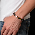 Olivenorma Tiger Eye Lava Stone Beads Cross Bracelet