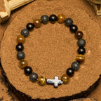 Olivenorma Tiger Eye Lava Stone Beads Cross Bracelet
