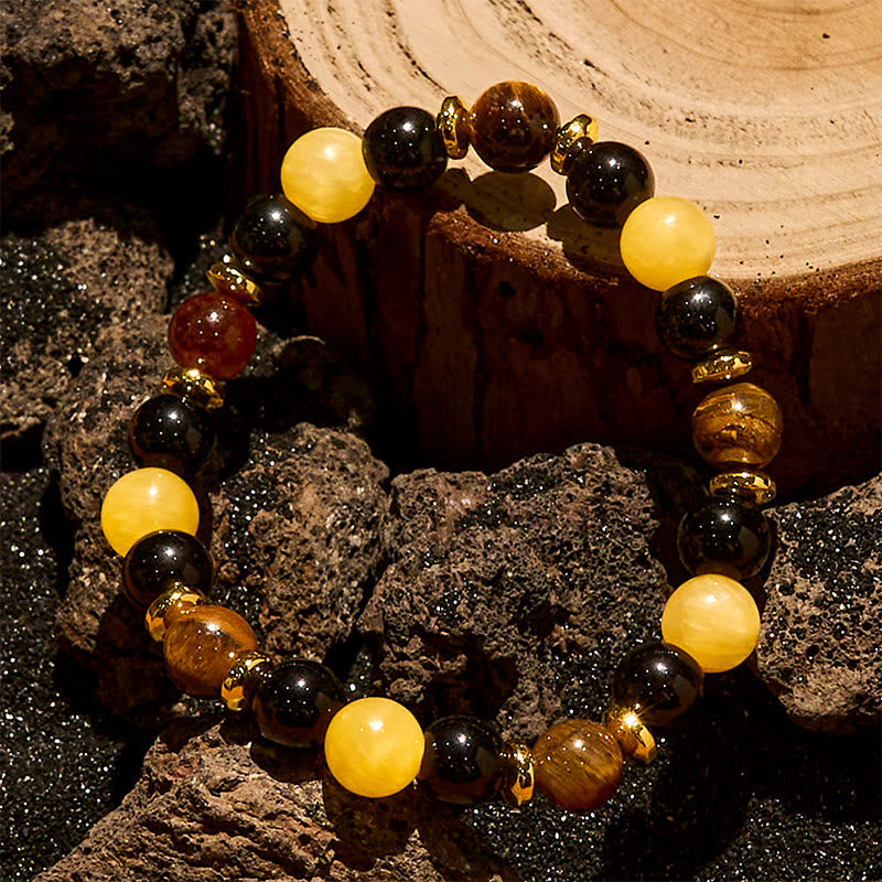 Olivenorma Yellow Aventurine Tiger Eye Obsidian Beaded Bracelet