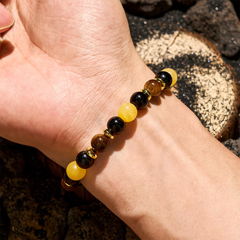 Olivenorma Yellow Aventurine Tiger Eye Obsidian Beaded Bracelet
