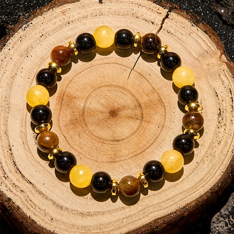 Olivenorma Yellow Aventurine Tiger Eye Obsidian Beaded Bracelet