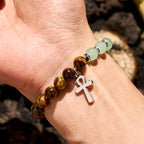 Olivenorma Tiger Eye Green Aventurine Beaded Cross Pendant Bracelet