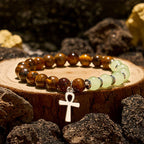 Olivenorma Tiger Eye Green Aventurine Beaded Cross Pendant Bracelet