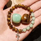 Olivenorma Tiger Eye Green Aventurine Beaded Cross Pendant Bracelet