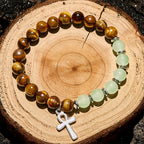 Olivenorma Tiger Eye Green Aventurine Beaded Cross Pendant Bracelet