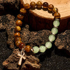 Olivenorma Tiger Eye Green Aventurine Beaded Cross Pendant Bracelet