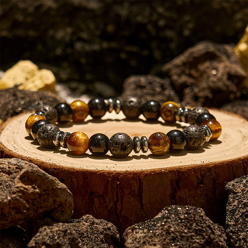 Olivenorma Tiger Eye Obsidian Hematite Roller Bead Bracelet