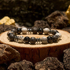 Olivenorma Tiger Eye Obsidian Hematite Roller Bead Bracelet