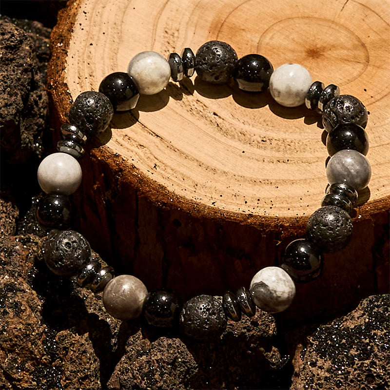 Olivenorma Tiger Eye Obsidian Hematite Roller Bead Bracelet