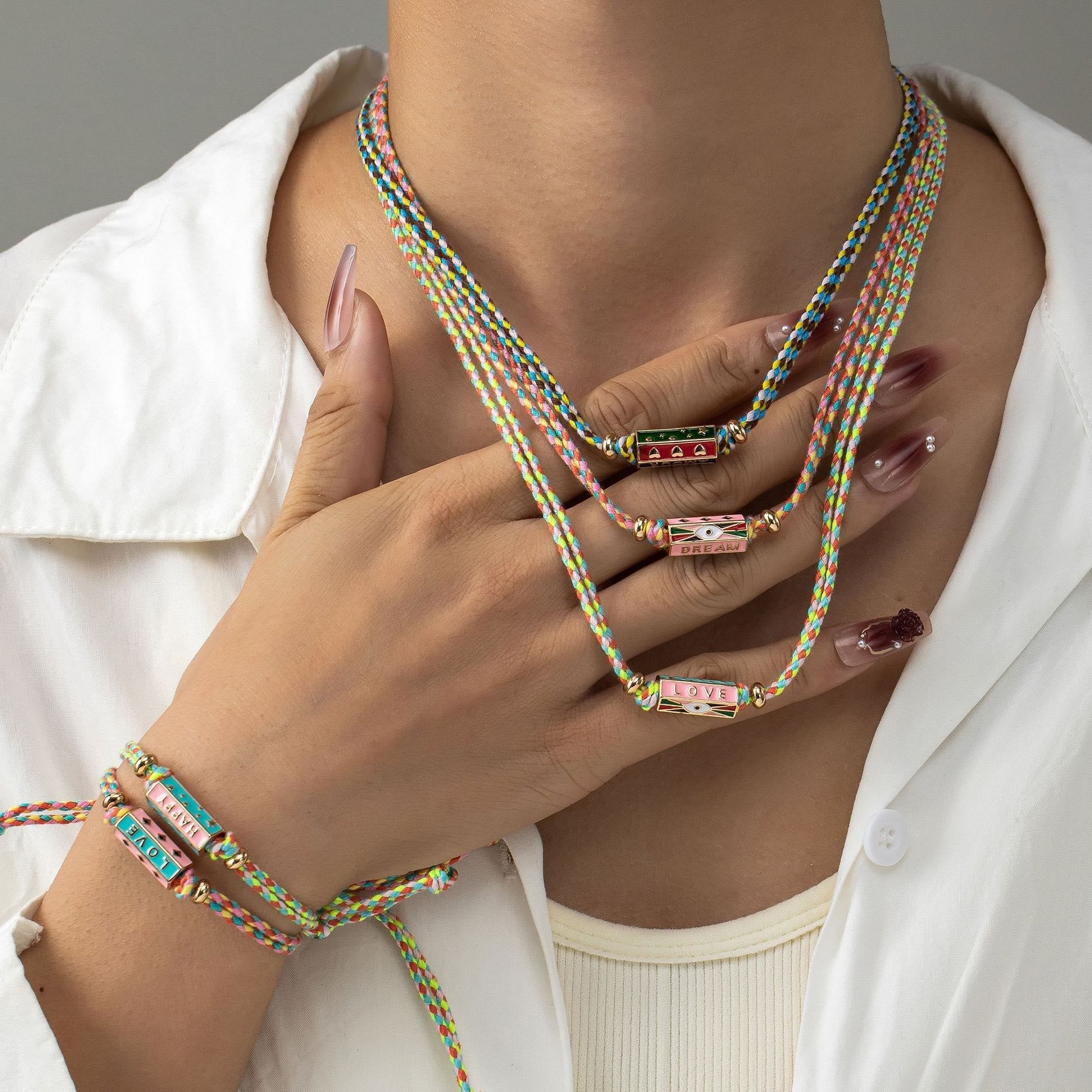 Olivenorma Tribal Tarot Featuring Letter Charm Braided Rope Necklace Bracelet