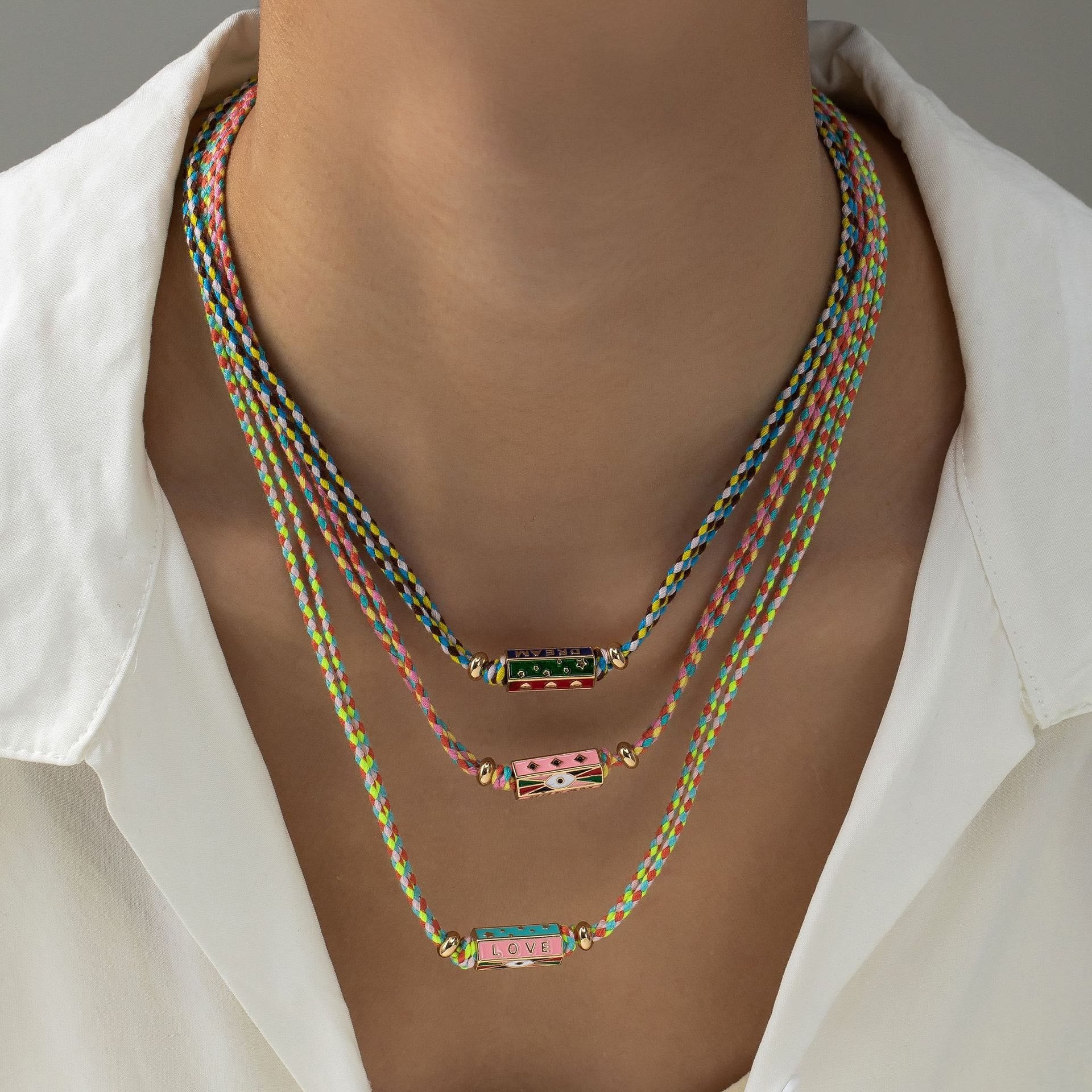 Olivenorma Tribal Tarot Featuring Letter Charm Braided Rope Necklace Bracelet