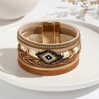 Olivenorma Zircon Rice Beads Woven Evil Eye Metal Wide Bracelet