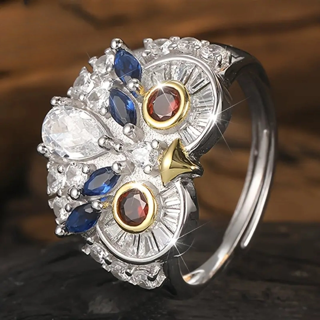 Crystal Owl Silver Ring