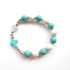 Olivenorma Turquoise White Turquoise Beads Cross Bracelet