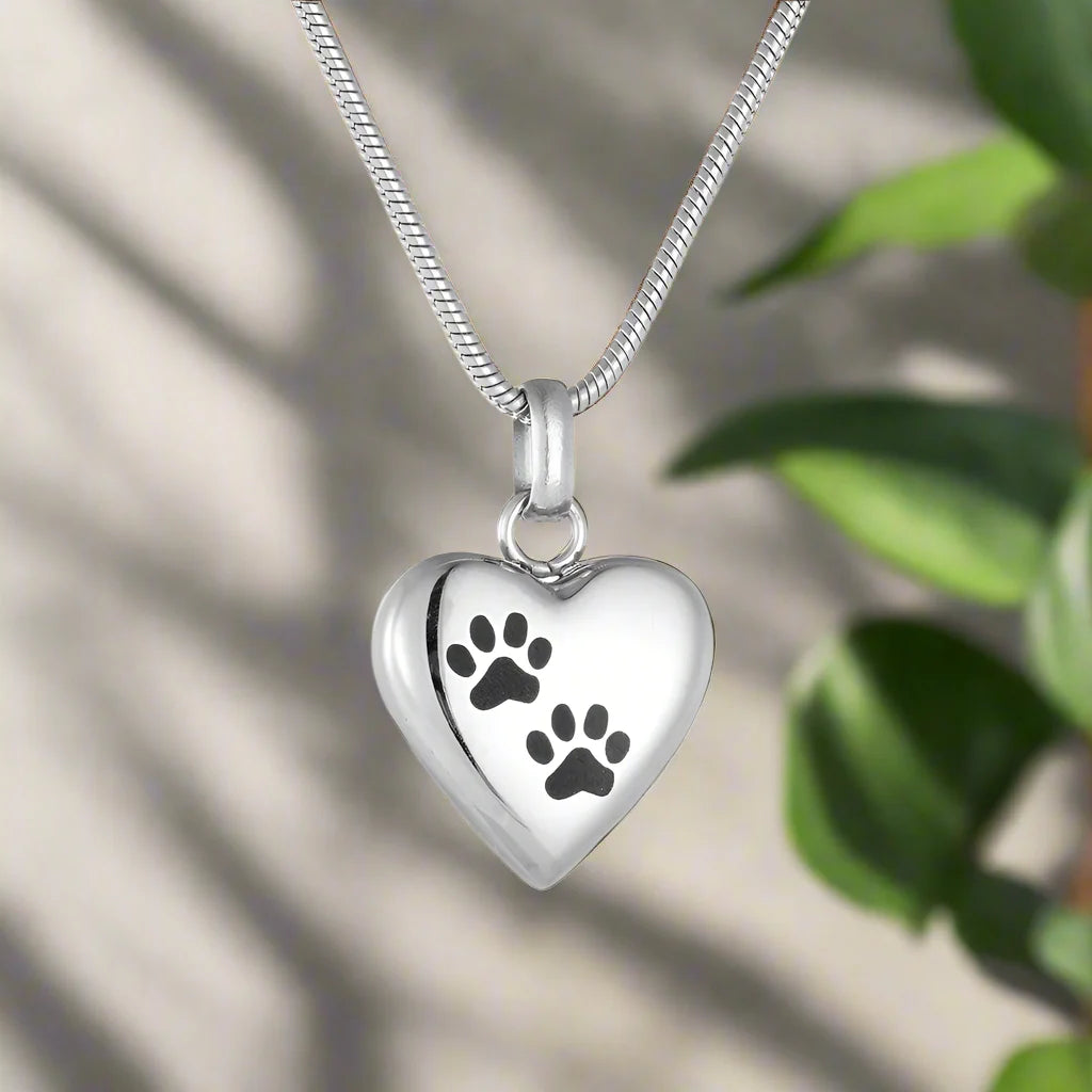 Pet Memorial Urn Necklace ��������������������������� Heart-Shaped Pendant with Paw Engraving