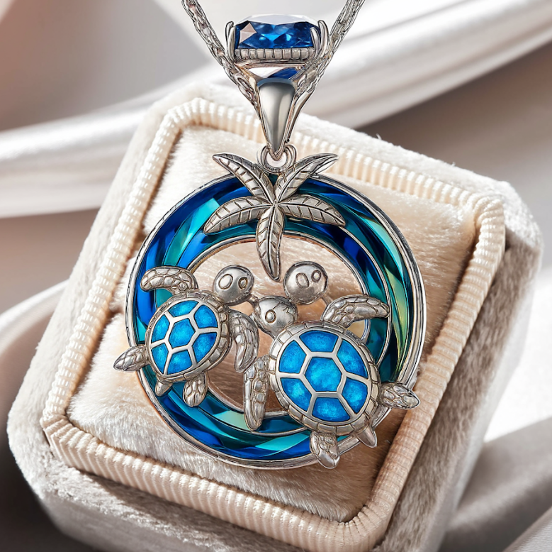 Opal Circle Turtle Palm Necklace