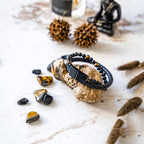 Tiger Eye Men Leather Woven Bracelet