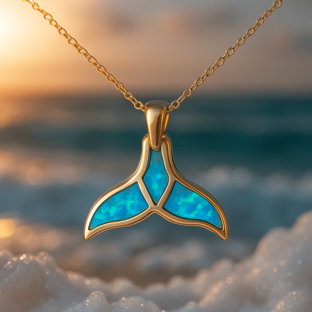 Golden Blue Opal Dolphin Tail Ring