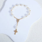 Olivenorma White Rose Flower Christianity Cross Rosary Bracelet