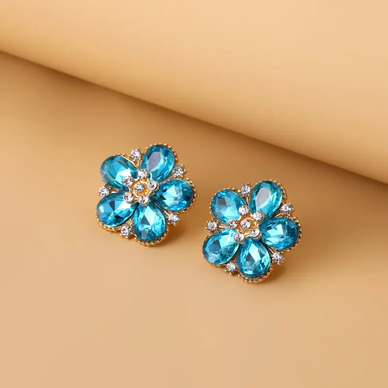 Blue Daisy Crystal Earrings