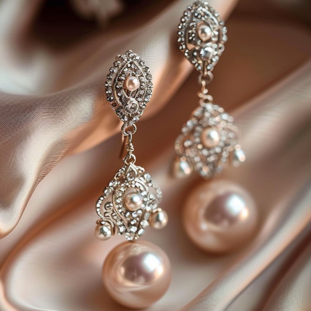 Dangling Rose Gold Pearl Earrings