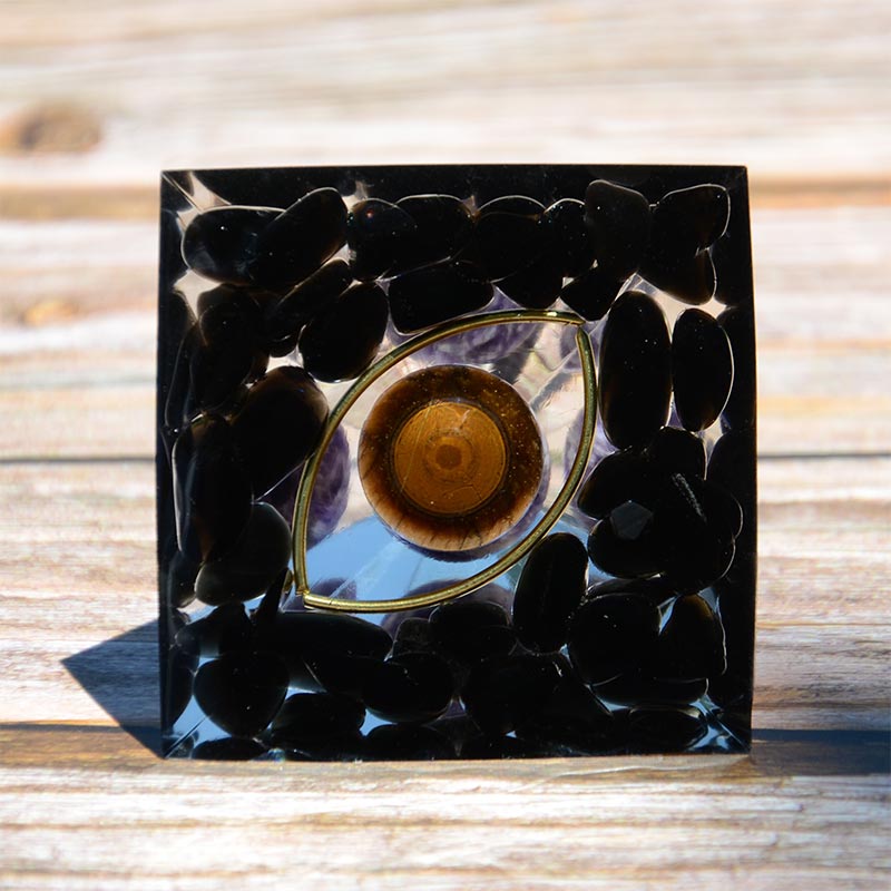 Amethyst Sphere With Obsidian Tiger Eye Orgone Pyramid