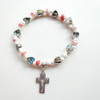 Olivenormacolorful Natural Stone Beads Christianity Cross Bracelet